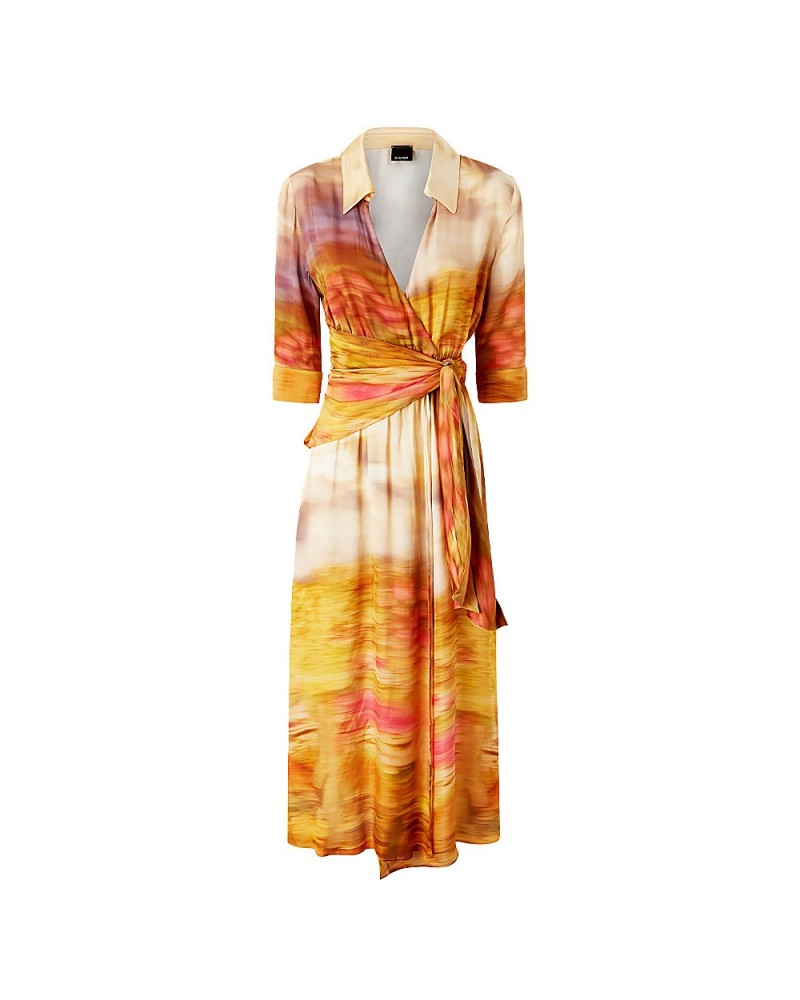 PINKO 104829A2G0 - Abiti - PINKO PINKO VESTITO STAMPATO IN SANTIN CON SCOLLO A V MULTI BEIGE/ROSA 125