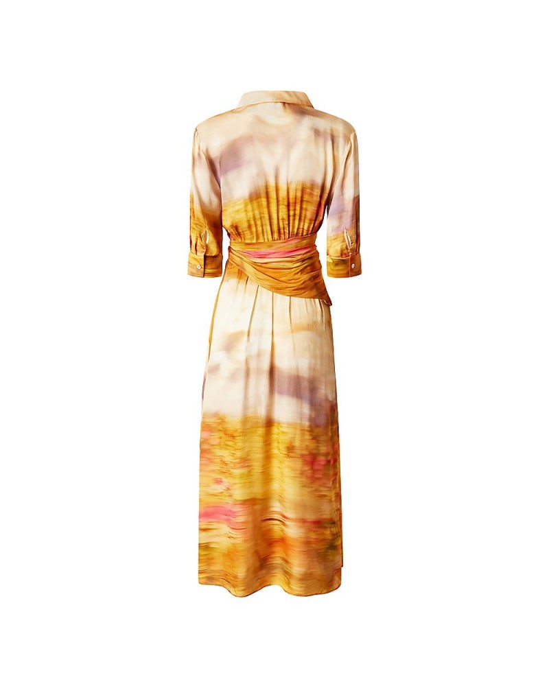 PINKO 104829A2G0 - Abiti - PINKO PINKO VESTITO STAMPATO IN SANTIN CON SCOLLO A V MULTI BEIGE/ROSA 125