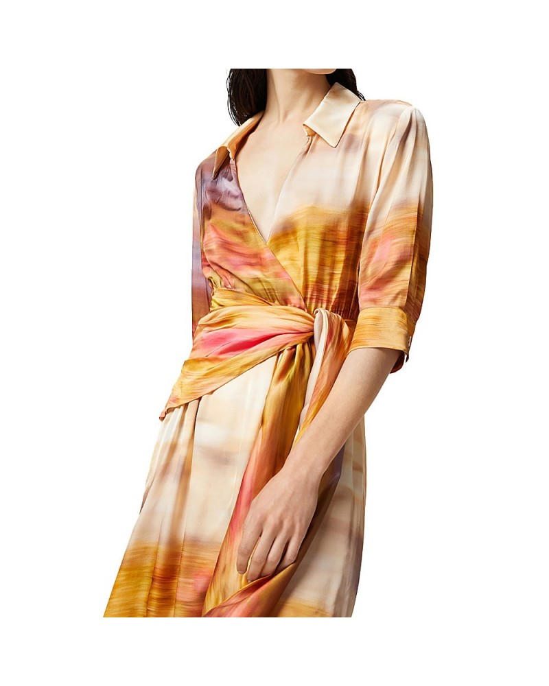 PINKO 104829A2G0 - Abiti - PINKO PINKO VESTITO STAMPATO IN SANTIN CON SCOLLO A V MULTI BEIGE/ROSA 125