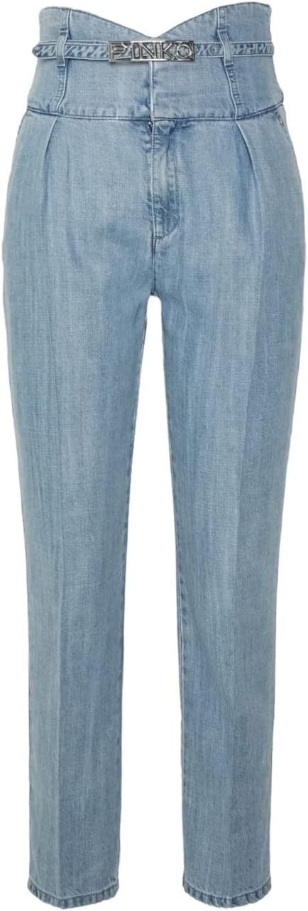 PINKO - Jeans ARIEL a vita alta con cintura - Light/Blue