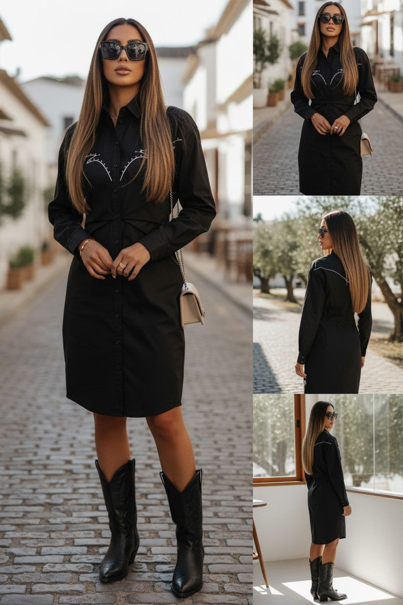 abito a camicia in cotone ricamato pinko