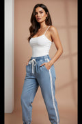 Guess Women Regular Fit Brand Logo Denim Jogger Jeans, Blue