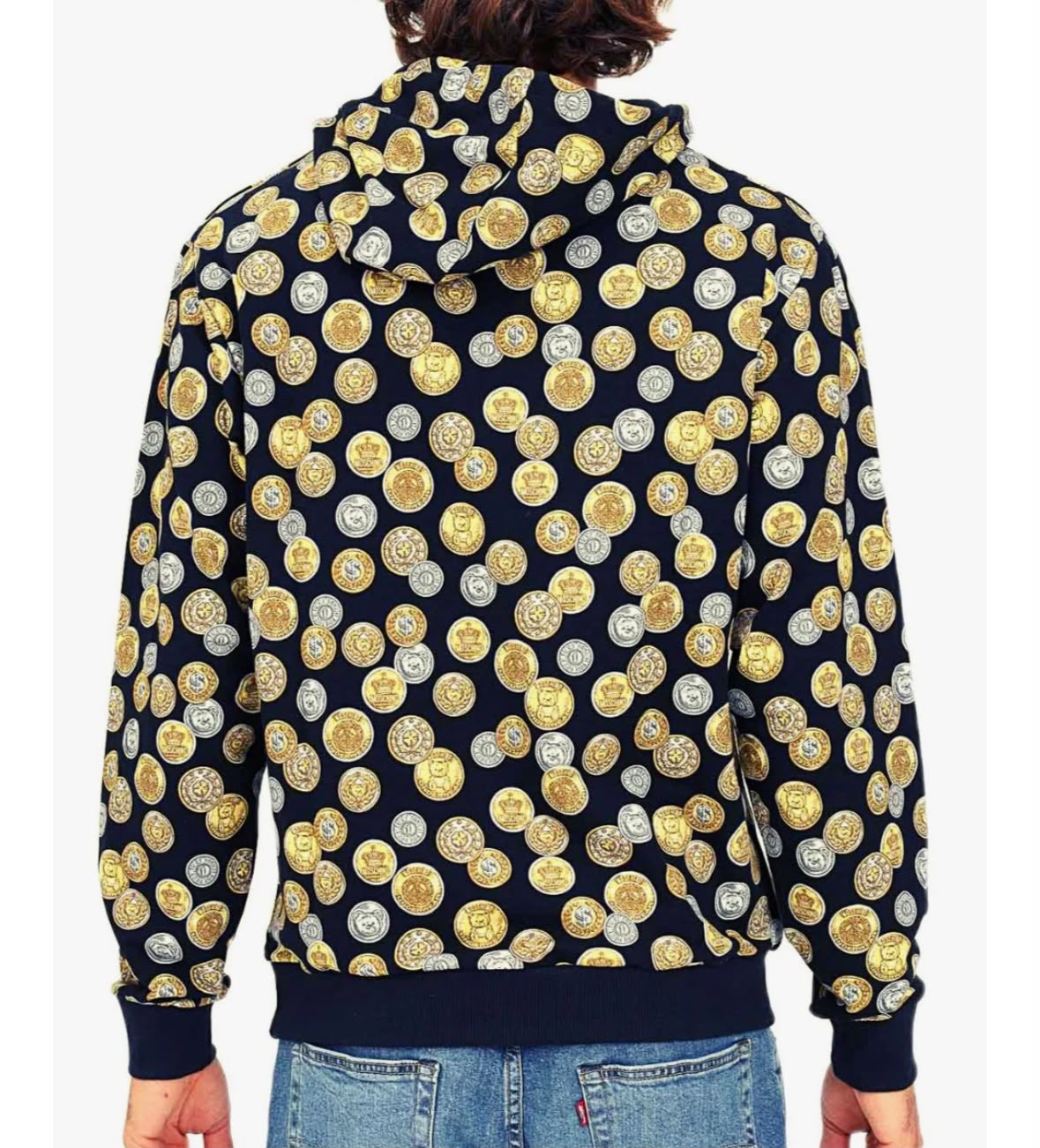 Moschino Underbear Felpa con Cappuccio Collezione Monete Cotone Nero