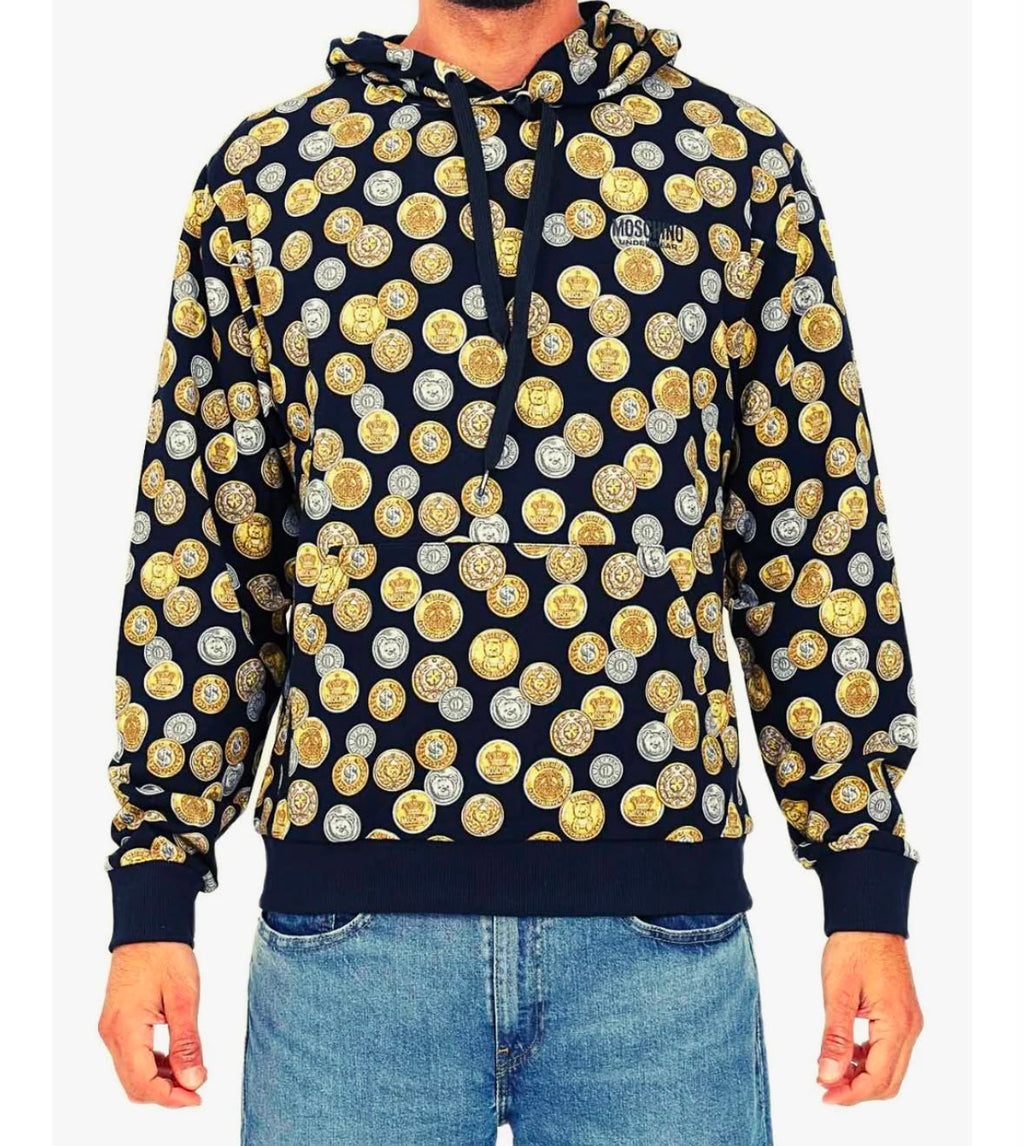Moschino Underbear Felpa con Cappuccio Collezione Monete Cotone Nero