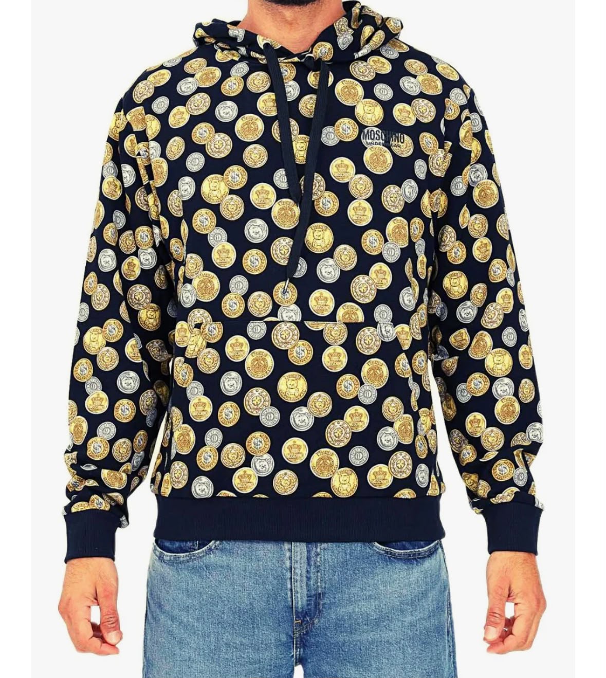Moschino Underbear Felpa con Cappuccio Collezione Monete Cotone Nero