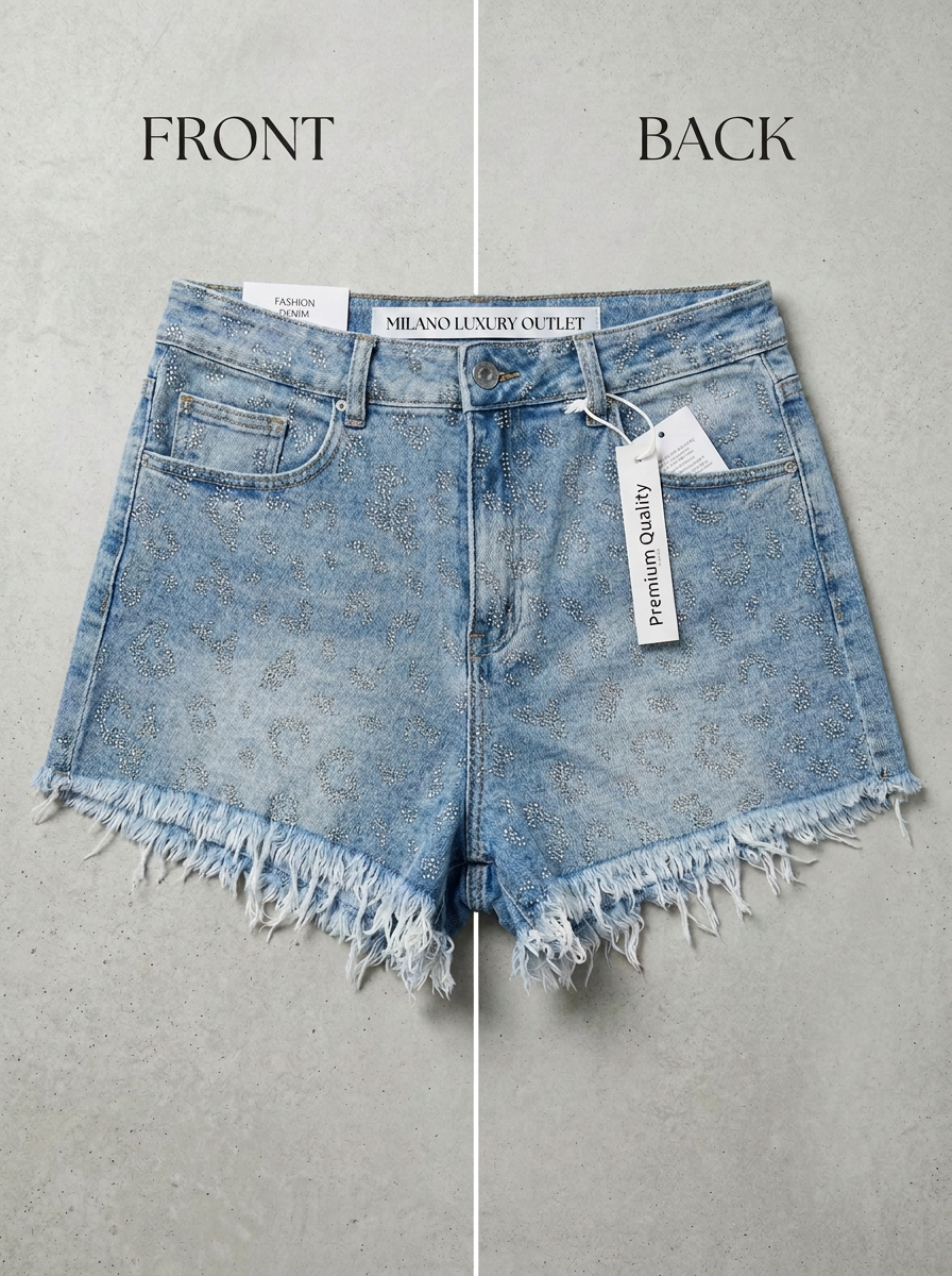 PANTALONCINI DENIM SPECIAL STRASS MACULATI "IRIS"